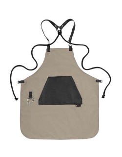 Μπεζ Ποδιά Unisex Barista Στηθούρι - Από Καμβά Ύφασμα & Μαύρη Μάρσιπο Vegan Leather Τσέπη