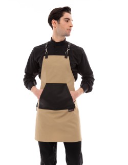 Μπεζ Ποδιά Unisex Barista Στηθούρι - Από Καμβά Ύφασμα & Μαύρη Μάρσιπο Vegan Leather Τσέπη
