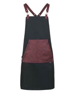 Μαύρη Ποδιά Unisex Barista Στηθούρι - Από Καμβά Ύφασμα & Μπορντό Μάρσιπο Vegan Leather Τσέπη