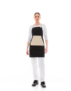 Μαύρη Ποδιά Unisex Barista Στηθούρι - Από Καμβά Ύφασμα & Μπεζ Μάρσιπο Vegan Leather Τσέπη