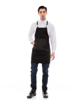 Μαύρη Ποδιά Unisex Barista Στηθούρι - Από Καμβά Ύφασμα & Μαύρη Μάρσιπο Vegan Leather Τσέπη