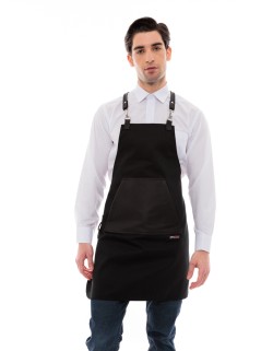 Μαύρη Ποδιά Unisex Barista Στηθούρι - Από Καμβά Ύφασμα & Μαύρη Μάρσιπο Vegan Leather Τσέπη