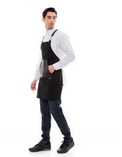 Μαύρη Ποδιά Unisex Barista Στηθούρι - Από Καμβά Ύφασμα & Μαύρη Μάρσιπο Vegan Leather Τσέπη