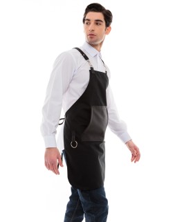 Μαύρη Ποδιά Unisex Barista Στηθούρι - Από Καμβά Ύφασμα & Μαύρη Μάρσιπο Vegan Leather Τσέπη