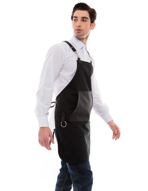 Μαύρη Ποδιά Unisex Barista Στηθούρι - Από Καμβά Ύφασμα & Μαύρη Μάρσιπο Vegan Leather Τσέπη