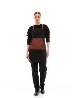 Μαύρη Ποδιά Unisex Barista Στηθούρι - Από Καμβά Ύφασμα & Ταμπά Μάρσιπο Vegan Leather Τσέπη