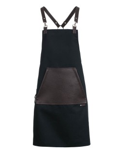Μαύρη Ποδιά Unisex Barista Στηθούρι - Από Καμβά Ύφασμα & Καφέ Μάρσιπο Vegan Leather Τσέπη