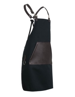 Μαύρη Ποδιά Unisex Barista Στηθούρι - Από Καμβά Ύφασμα & Καφέ Μάρσιπο Vegan Leather Τσέπη
