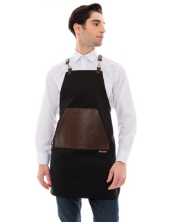 Μαύρη Ποδιά Unisex Barista Στηθούρι - Από Καμβά Ύφασμα & Καφέ Μάρσιπο Vegan Leather Τσέπη