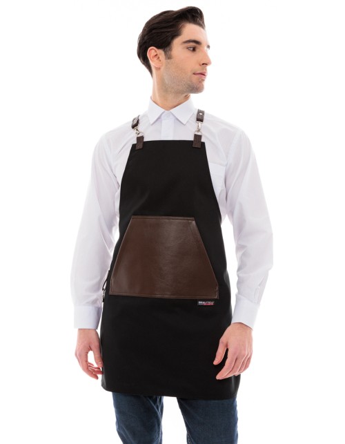 Μαύρη Ποδιά Unisex Barista Στηθούρι - Από Καμβά Ύφασμα & Καφέ Μάρσιπο Vegan Leather Τσέπη