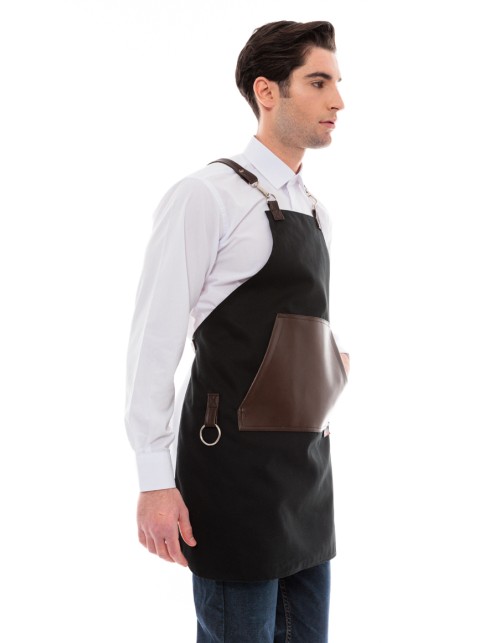 Μαύρη Ποδιά Unisex Barista Στηθούρι - Από Καμβά Ύφασμα & Καφέ Μάρσιπο Vegan Leather Τσέπη