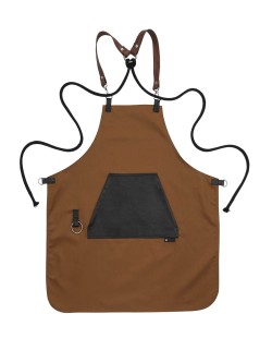 Κάμελ Ποδιά Unisex Barista Στηθούρι - Από Καμβά Ύφασμα & Μαύρη Μάρσιπο Vegan Leather Τσέπη