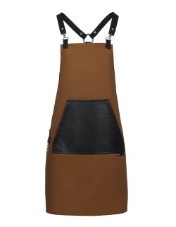 Κάμελ Ποδιά Unisex Barista Στηθούρι - Από Καμβά Ύφασμα & Μαύρη Μάρσιπο Vegan Leather Τσέπη