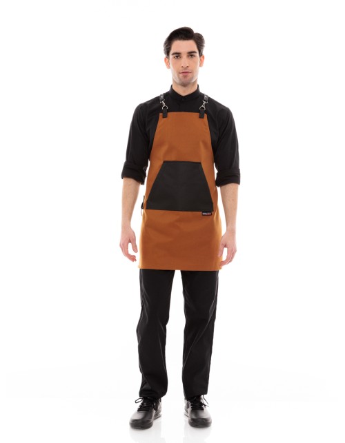 Κάμελ Ποδιά Unisex Barista Στηθούρι - Από Καμβά Ύφασμα & Μαύρη Μάρσιπο Vegan Leather Τσέπη