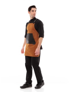 Κάμελ Ποδιά Unisex Barista Στηθούρι - Από Καμβά Ύφασμα & Μαύρη Μάρσιπο Vegan Leather Τσέπη