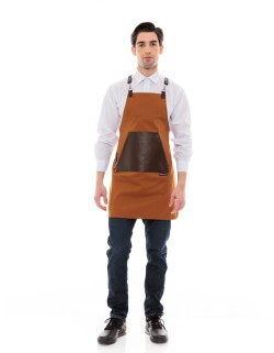 Κάμελ Ποδιά Unisex Barista Στηθούρι - Από Καμβά Ύφασμα & Καφέ Μάρσιπο Vegan Leather Τσέπη