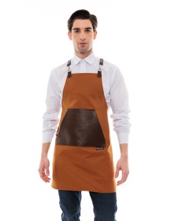 Κάμελ Ποδιά Unisex Barista Στηθούρι - Από Καμβά Ύφασμα & Καφέ Μάρσιπο Vegan Leather Τσέπη