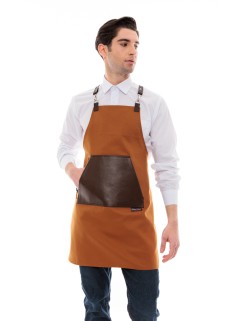 Κάμελ Ποδιά Unisex Barista Στηθούρι - Από Καμβά Ύφασμα & Καφέ Μάρσιπο Vegan Leather Τσέπη