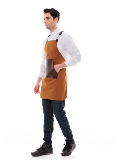Κάμελ Ποδιά Unisex Barista Στηθούρι - Από Καμβά Ύφασμα & Καφέ Μάρσιπο Vegan Leather Τσέπη