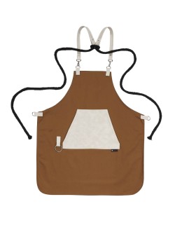 Κάμελ Ποδιά Unisex Barista Στηθούρι - Από Καμβά Ύφασμα & Μπεζ Μάρσιπο Vegan Leather Τσέπη