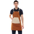 Κάμελ Ποδιά Unisex Barista Στηθούρι - Από Καμβά Ύφασμα & Μπεζ Μάρσιπο Vegan Leather Τσέπη