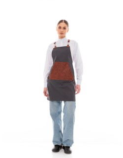 Γκρι Ποδιά Unisex Barista Στηθούρι - Από Καμβά Ύφασμα & Ταμπά Μάρσιπο Vegan Leather Τσέπη