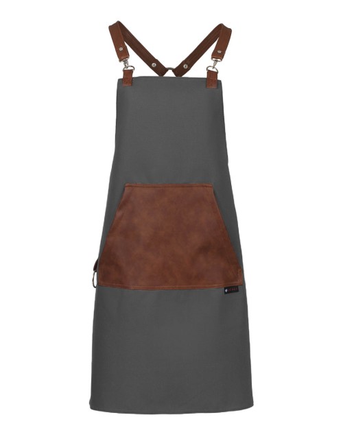 Γκρι Ποδιά Unisex Barista Στηθούρι - Από Καμβά Ύφασμα & Ταμπά Μάρσιπο Vegan Leather Τσέπη