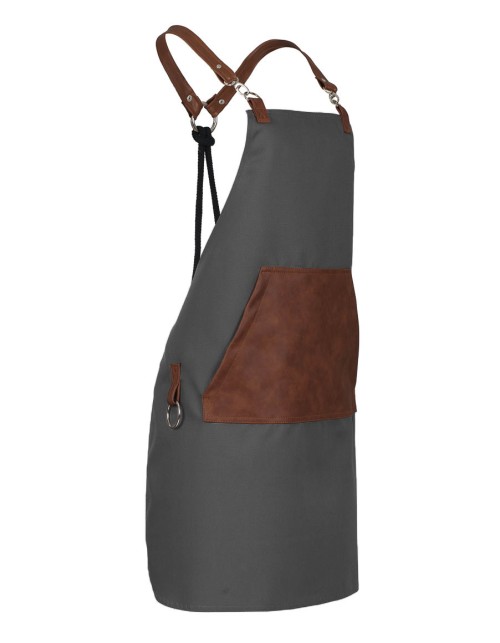 Γκρι Ποδιά Unisex Barista Στηθούρι - Από Καμβά Ύφασμα & Ταμπά Μάρσιπο Vegan Leather Τσέπη
