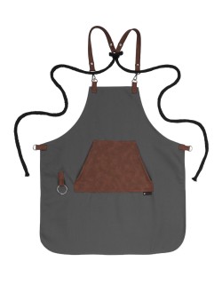 Γκρι Ποδιά Unisex Barista Στηθούρι - Από Καμβά Ύφασμα & Ταμπά Μάρσιπο Vegan Leather Τσέπη