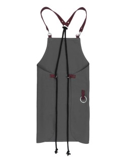 Γκρι Ποδιά Unisex Barista Στηθούρι - Από Καμβά Ύφασμα & Μπορντό Μάρσιπο Vegan Leather Τσέπη