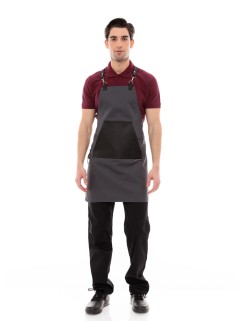 Γκρι Ποδιά Unisex Barista Στηθούρι - Από Καμβά Ύφασμα & Μαύρη Μάρσιπο Vegan Leather Τσέπη