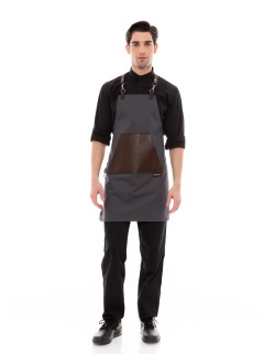 Γκρι Ποδιά Unisex Barista Στηθούρι - Από Καμβά Ύφασμα & Καφέ Μάρσιπο Vegan Leather Τσέπη