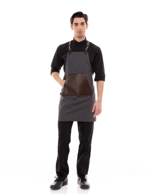 Γκρι Ποδιά Unisex Barista Στηθούρι - Από Καμβά Ύφασμα & Καφέ Μάρσιπο Vegan Leather Τσέπη