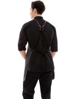 Γκρι Ποδιά Unisex Barista Στηθούρι - Από Καμβά Ύφασμα & Καφέ Μάρσιπο Vegan Leather Τσέπη