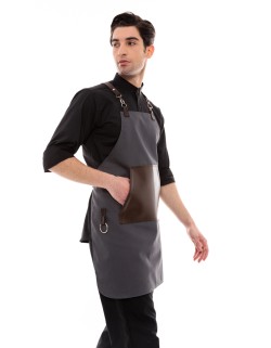 Γκρι Ποδιά Unisex Barista Στηθούρι - Από Καμβά Ύφασμα & Καφέ Μάρσιπο Vegan Leather Τσέπη
