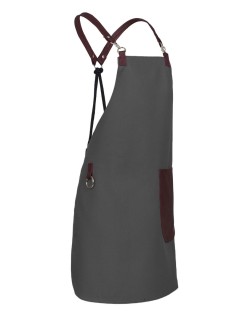 Γκρι Ποδιά Unisex Barista Στηθούρι - Από Καμβά Ύφασμα & Μπορντό Στρογγυλή Vegan Leather Τσέπη