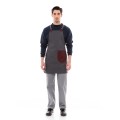 Γκρι Ποδιά Unisex Barista Στηθούρι - Από Καμβά Ύφασμα & Μπορντό Στρογγυλή Vegan Leather Τσέπη