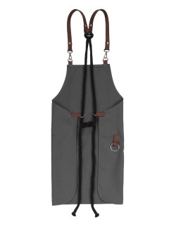 Γκρι Ποδιά Unisex Barista Στηθούρι - Από Καμβά Ύφασμα & Ταμπά Στρογγυλή Vegan Leather Τσέπη