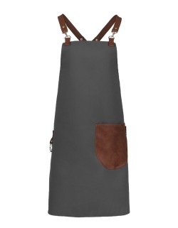 Γκρι Ποδιά Unisex Barista Στηθούρι - Από Καμβά Ύφασμα & Ταμπά Στρογγυλή Vegan Leather Τσέπη