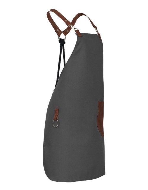 Γκρι Ποδιά Unisex Barista Στηθούρι - Από Καμβά Ύφασμα & Ταμπά Στρογγυλή Vegan Leather Τσέπη