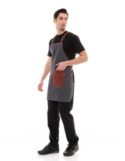 Γκρι Ποδιά Unisex Barista Στηθούρι - Από Καμβά Ύφασμα & Ταμπά Στρογγυλή Vegan Leather Τσέπη