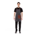 Γκρι Ποδιά Unisex Barista Στηθούρι - Από Καμβά Ύφασμα & Ταμπά Στρογγυλή Vegan Leather Τσέπη