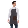 Γκρι Ποδιά Unisex Barista Στηθούρι - Από Καμβά Ύφασμα & Καφέ Στρογγυλή Vegan Leather Τσέπη