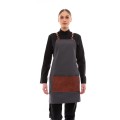 Γκρι Ποδιά Unisex Barista Στηθούρι - Από Καμβά Ύφασμα & Ταμπά Τετράγωνη Vegan Leather Τσέπη