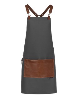 Γκρι Ποδιά Unisex Barista Στηθούρι - Από Καμβά Ύφασμα & Ταμπά Τετράγωνη Vegan Leather Τσέπη