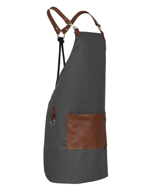Γκρι Ποδιά Unisex Barista Στηθούρι - Από Καμβά Ύφασμα & Ταμπά Τετράγωνη Vegan Leather Τσέπη