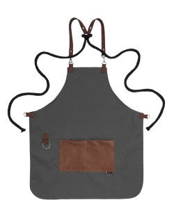 Γκρι Ποδιά Unisex Barista Στηθούρι - Από Καμβά Ύφασμα & Ταμπά Τετράγωνη Vegan Leather Τσέπη