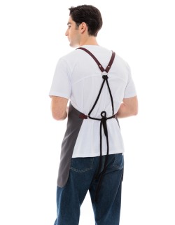 Γκρι Ποδιά Unisex Barista Στηθούρι - Από Καμβά Ύφασμα & Μπορντό Τετράγωνη Vegan Leather Τσέπη