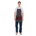 Γκρι Ποδιά Unisex Barista Στηθούρι - Από Καμβά Ύφασμα & Μπορντό Τετράγωνη Vegan Leather Τσέπη