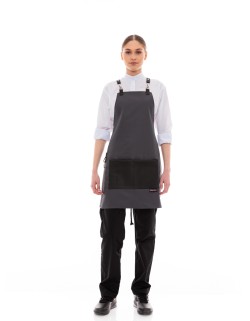 Γκρι Ποδιά Unisex Barista Στηθούρι - Από Καμβά Ύφασμα & Μαύρη Τετράγωνη Vegan Leather Τσέπη
